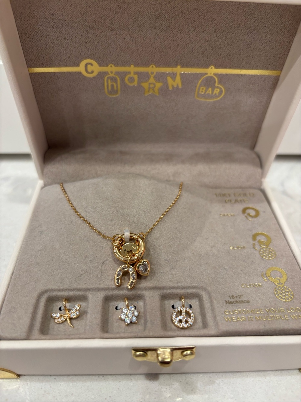 Charm Bar 14KT gold-plated customizable necklace set